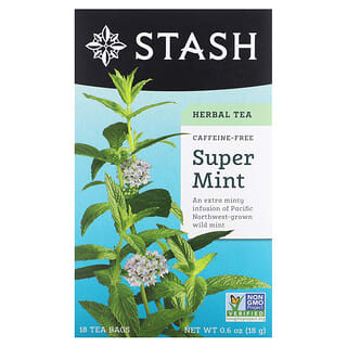 Stash Tea, Tisane, Super menthe, Sans caféine, 18 sachets de thé, 18 g
