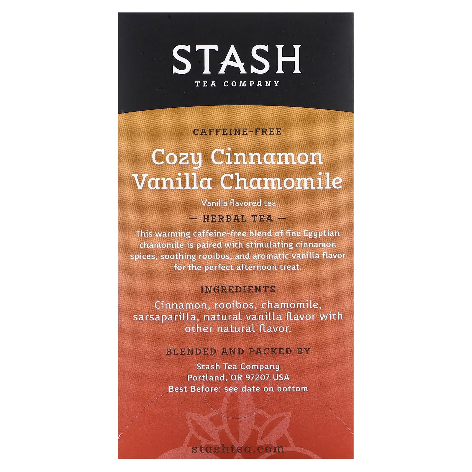 Stash Tea, Herbal Tea, Cozy Cinnamon, Vanilla Chamomile, CaffeineFree