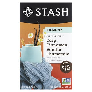 Stash Tea, Tisana, cannella accogliente, camomilla alla vaniglia, senza caffeina, 18 bustine di tè, 25 g