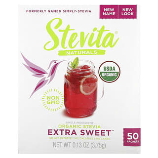 Stevita, Naturals, органическая стевия, экстрасладкая, 50 пакетиков, 3,75 г (0,13 унции)
