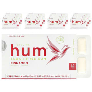 Stevita Naturals, Hum®, gumă fără zahăr, scorțișoară, 12 pachete, 12 bucăți fiecare