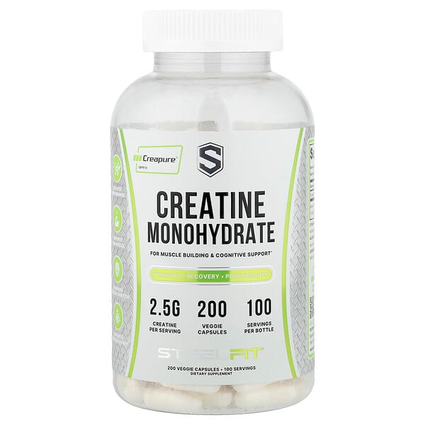 SteelFit, Creatine Monohydrate, 200 Veggie Capsules (1,250 mg per Capsule)