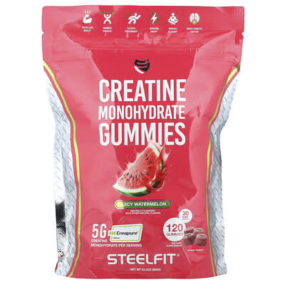 SteelFit, Creatine Monohydrate Gummies, Juicy Watermelon Flavor, 120 Gummies