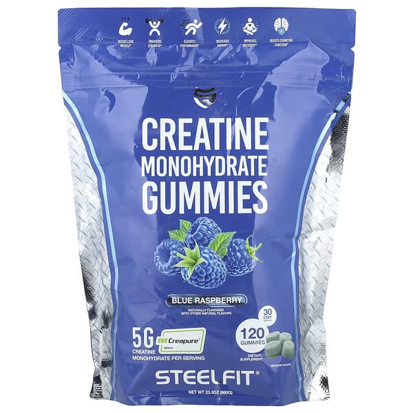 SteelFit Creatine Monohydrate Gummies, Blue Raspberry, 120 Gummies