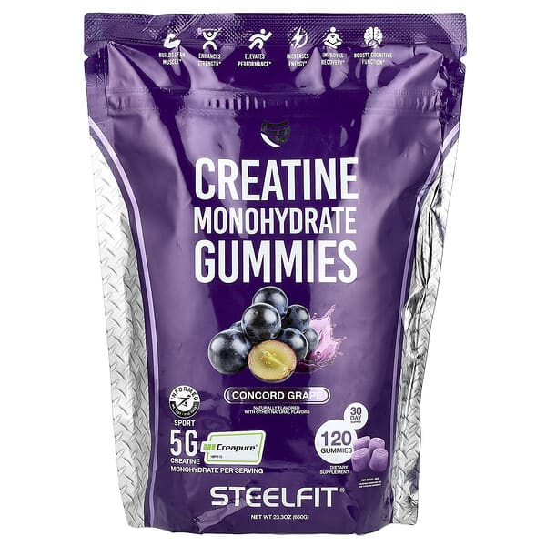 SteelFit, 크레아틴 일수화물 구미젤리, 콩코드 포도, 구미젤리 120개