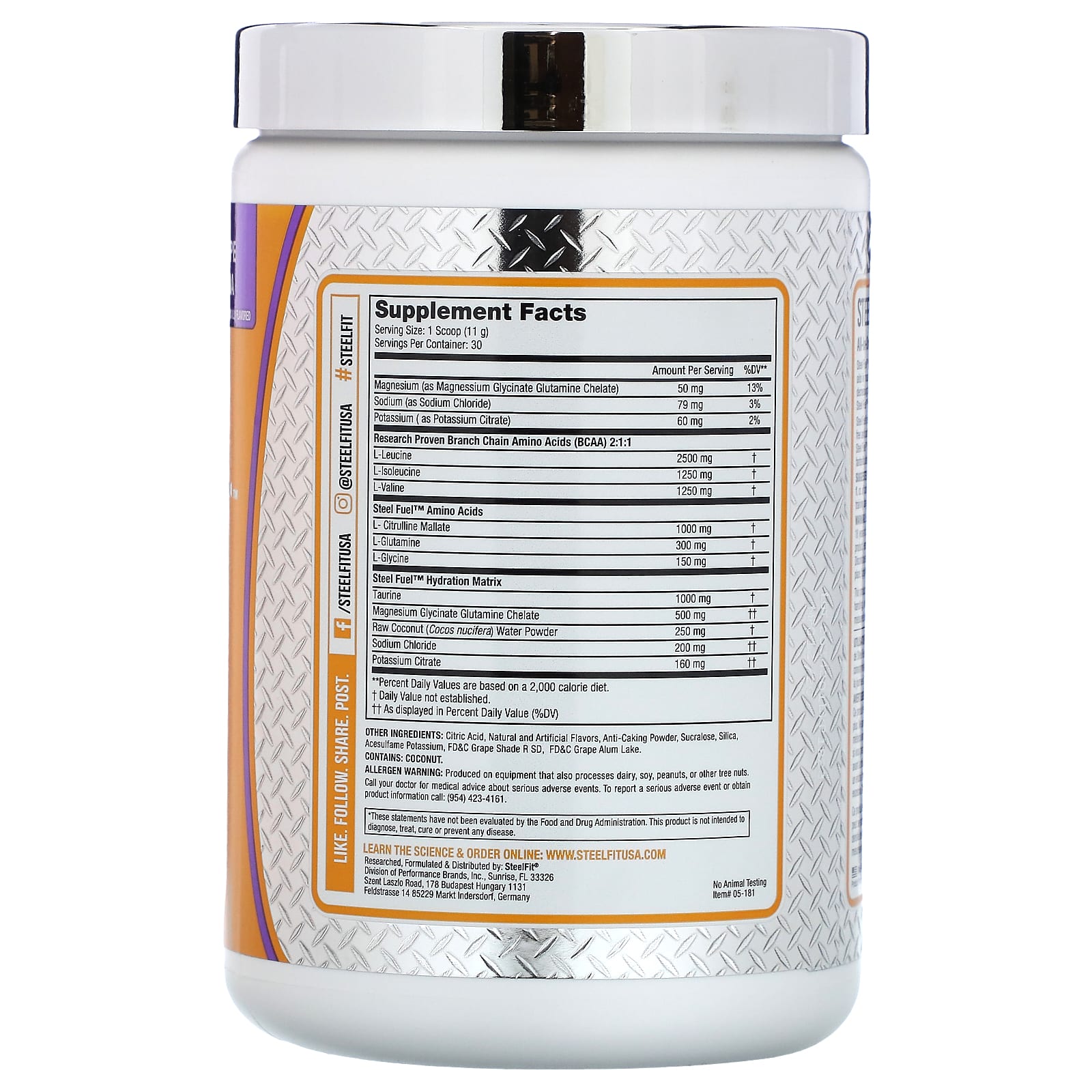 SteelFit, Steel Fuel, AllInOne BCAA + Hydration Formula, Grape Soda