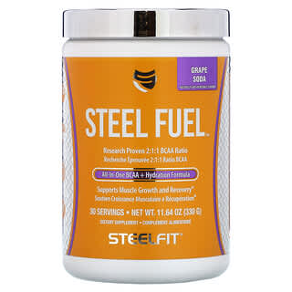 SteelFit, Combustível de Aço, BCAA + Fórmula de Hidratação, Soda de Uva, 330 g (11,64 oz)