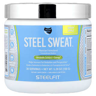 SteelFit, Steel Sweat ™, катализатор метаболизма и энергии, со вкусом зеленого яблока, 150 г (5,29 унции)