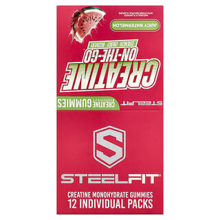 SteelFit, Creatine On-The-Go™, Gomitas con monohidrato de creatina, Sandía jugosa, 12 paquetes, 22 g (0,8 oz) cada uno