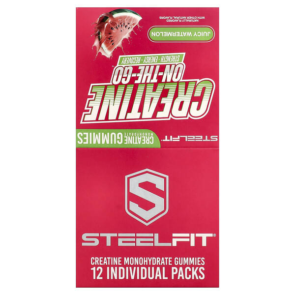 SteelFit, Creatine On-The-Go™, 크레아틴 일수화물 구미젤리, 즙이 많은 수박 맛, 12팩, 각 22g(0.8oz)
