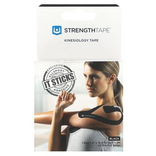Strengthtape, Kinesiology 테이프, 블랙, 프리컷 스트립 20개