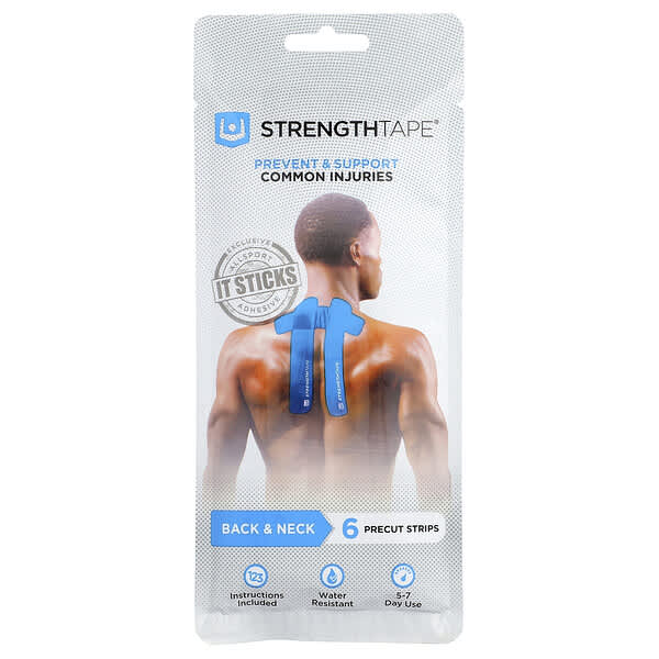 Strengthtape, Kit de cintas de kinesiología, espalda y cuello, 6 tiras precortadas