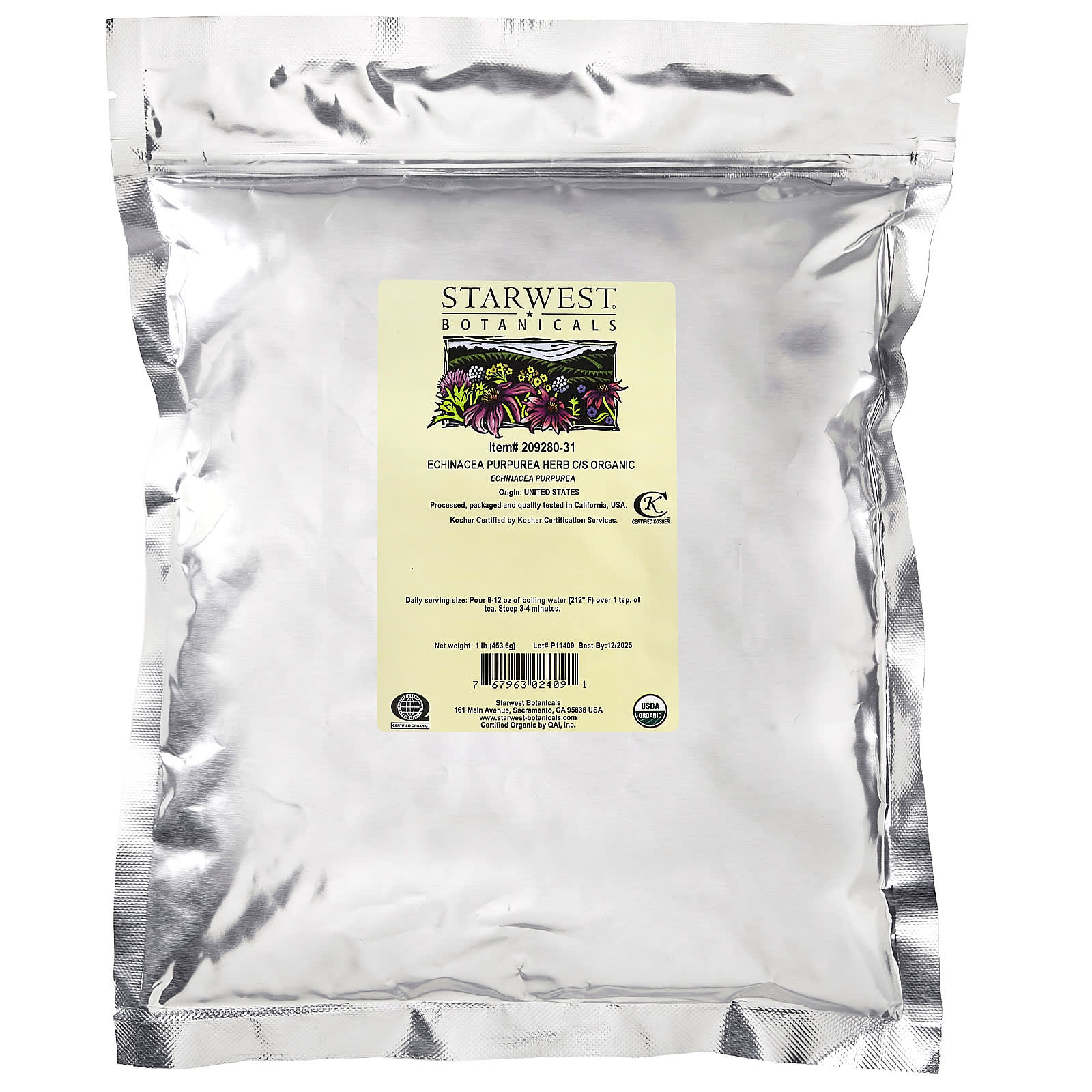Starwest Botanicals, Organic Echinacea Purpurea Herb C/S, 1 lb (453.6 g)