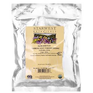 Starwest Botanicals, Raíz de cúrcuma orgánica en polvo, 453,6 g (1 lb)