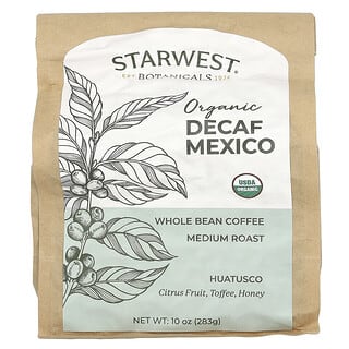 Starwest Botanicals, органический мексиканский кофе без кофеина, средняя обжарка, цельные зерна, 283 г (10 унций)