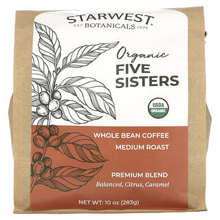Starwest Botanicals, Five Ssters, органический кофе в зернах, средняя обжарка, 283 г (10 унций)