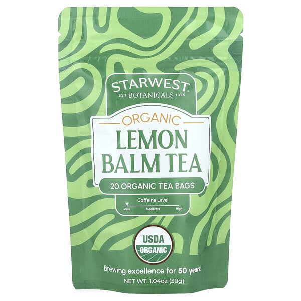 Organic Lemon Balm Tea, 20 Tea Bags, 1.04 oz (30 g)