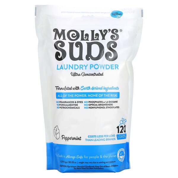 Molly's Suds, ランドリーパウダー、超濃縮、ペパーミント、120回分、80.25オンス (2.275 kg)