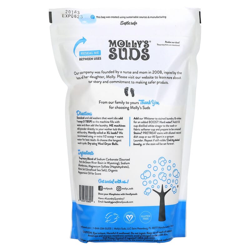 Molly's Suds Laundry Powder, Peppermint 120 Loads