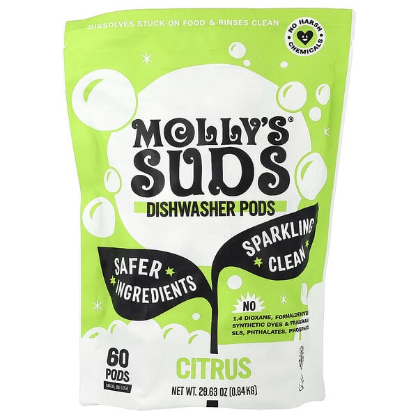 Molly's Suds, 식기세척기 포드, 시트러스, 포드 60개, 0.84kg(29.63oz)