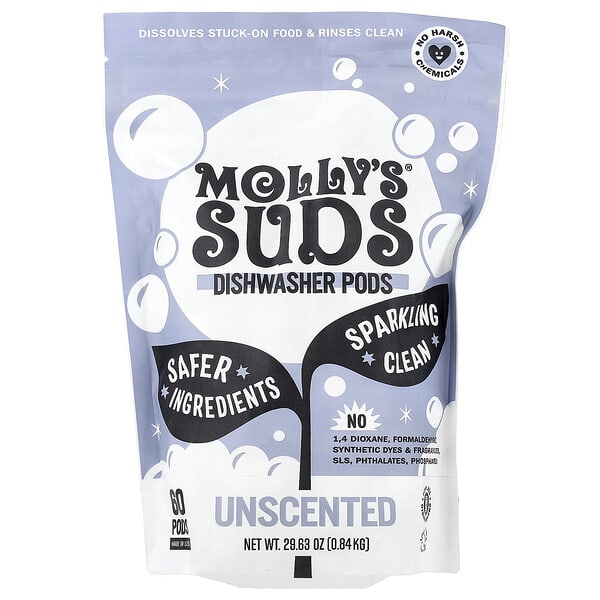 Molly's Suds, 식기세척기 포드, 무향, 포드 60개, 0.84kg(29.63oz)