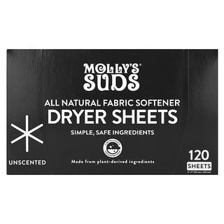 Molly's Suds, Hojas para secadora, Sin fragancia, 120 hojas