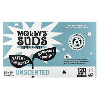 Molly's Suds, Feuilles à sécher, Non parfumées, 120 feuilles