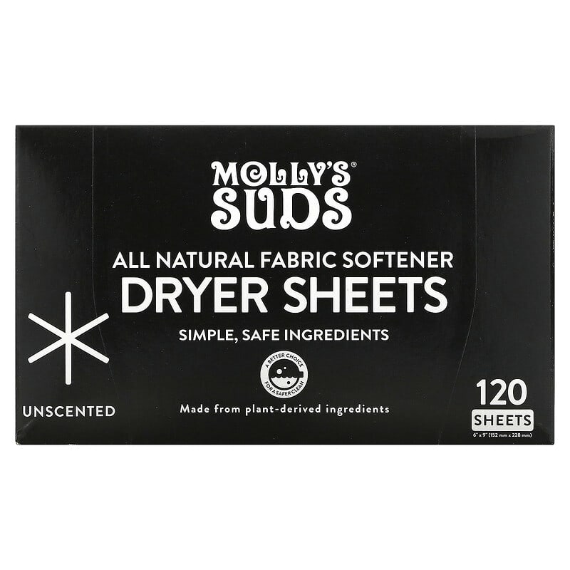 Molly's Suds All Natural Fabric Softener Dryer Sheets, Unscented, 120 Sheets  Ingredients and Reviews
