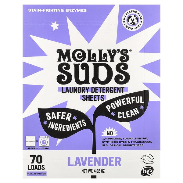 Molly's Suds, 세탁 세제 시트, 라벤더, 35매