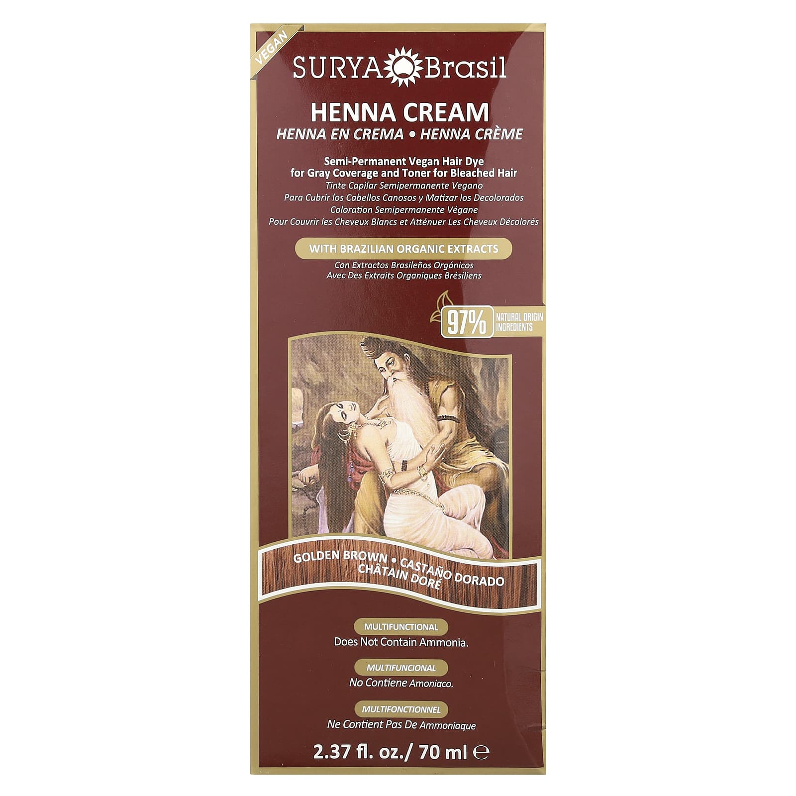Surya Brasil, Henna Cream, SemiPermanent Vegan Hair Dye For Gray