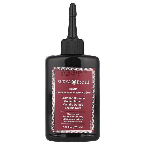 Surya Brasil, 指甲花霜，用於灰色覆蓋範圍的半長期全素染髮劑和用於漂白頭髮的調色劑，金棕色，2.37 液量盎司（70 毫升）