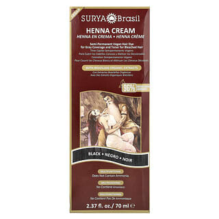 Surya Brasil, 헤나 크림, 새치 커버용 반영구 비건 헤어 염색제 및 탈색 모발용 토너, 블랙, 70ml(2.37fl oz)