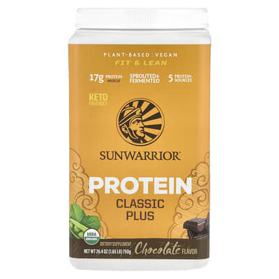 Sunwarrior, Protein Classic Plus, Vegetable Based, Chocolate, 1.65 lbs (750 g)