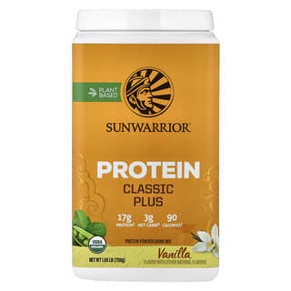 Sunwarrior, Proteína clásica y más, Producto orgánico y de origen vegetal, Vainilla, 750 g (1,65 lb)