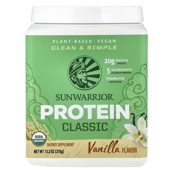 Sunwarrior, Proteína clásica, Vainilla, 375 g (13,2 oz)
