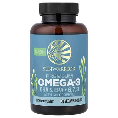 Sunwarrior, Premium Omega-3, DHA & EPA + 6, 7, 9 With Chlorophyll, 60 Vegan Capsules
