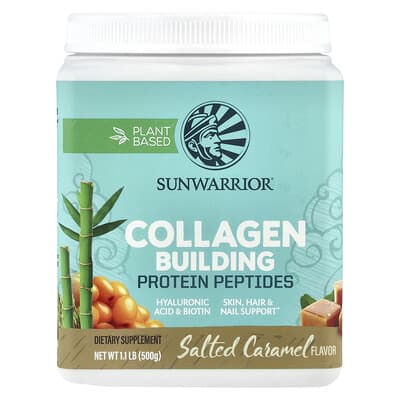 Sunwarrior, Collagen-Building Peptides with Hyaluronic Acid and Biovitamins, Salted Caramel, 17.6 oz (500 g)