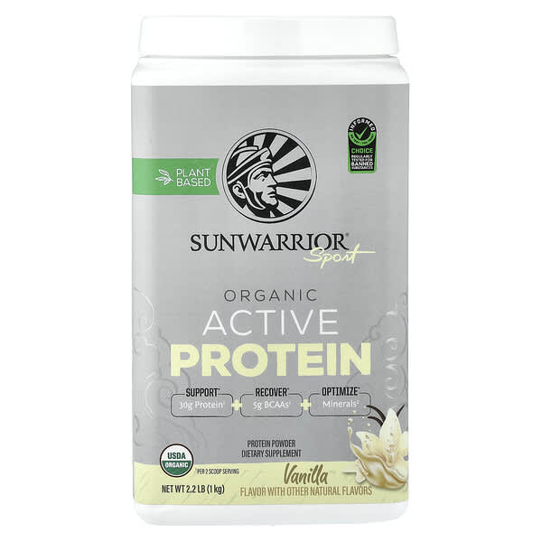 Sunwarrior, 스포츠, 유기농 활성 단백질 분말, 바닐라 맛, 1kg(2.2lb)
