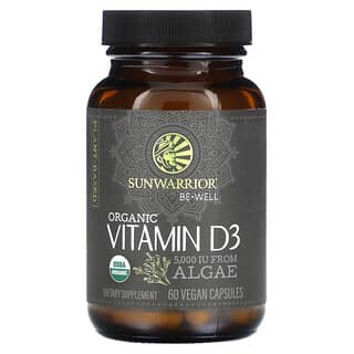 Sunwarrior, Vitamina D3 Orgânica, 5.000 UI, 60 Cápsulas Veganas