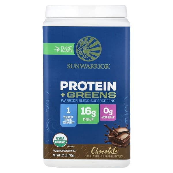 Sunwarrior, Warrior Blend Supergreens, Protein + Greens, Chocolate, 1.65 lb (750 g) — product photo 1