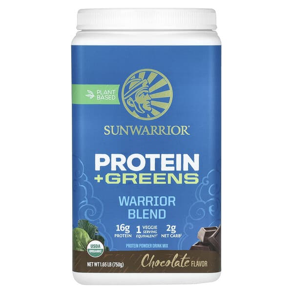 Sunwarrior Warrior Blend, Protein + Greens, Chocolate, 1.65 lb (750 g)