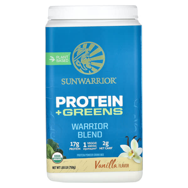 Sunwarrior Warrior Blend, Protein + Greens, Vanilla, 1.65 lb (750 g)