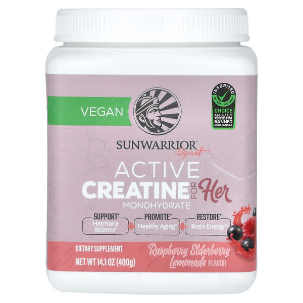 Sunwarrior, 運動，女性專用活性肌酸，樹莓接骨木果檸檬水，14.1 盎司（400 克）