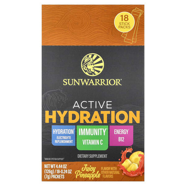 Sunwarrior, Active Hydration, сок с ананасом, 18 пакетиков по 7 г (0,24 унции)