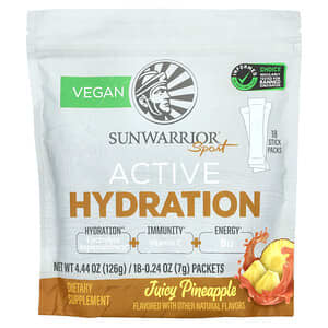 Sunwarrior, Sport, Active Hydration, Juicy Pineapple, 18 Packets, 0.24 oz (7 g) Each'
