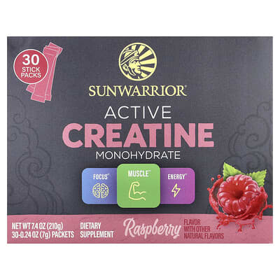 Sunwarrior, Active Creatine Monohydrate, Raspberry, 30 Packets, 0.24 oz (7 g) Each
