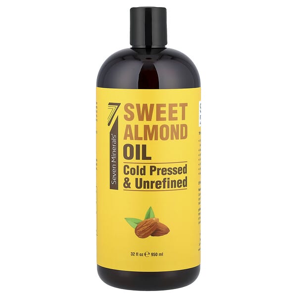 Seven Minerals, 스위트 아몬드 오일, 냉압착 및 비정제, 무향, 950ml(32fl oz)