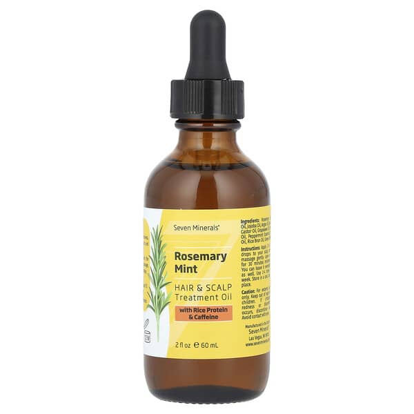 Seven Minerals, 로즈메리 민트 헤어 및 두피 트리트먼트 오일, 쌀 단백질 및 카페인 함유, 60ml(2fl oz)