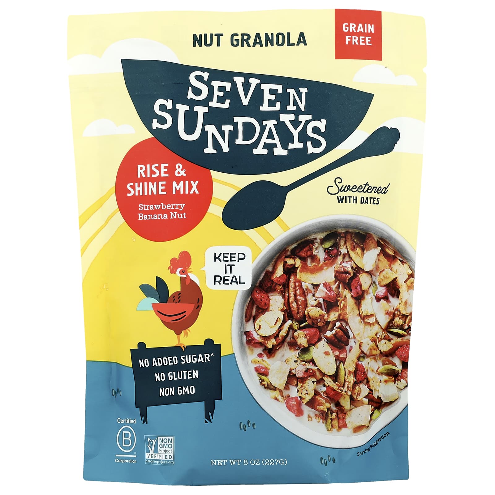 Seven Sundays, Nut Granola, смесь Rise & Shine, клубника, банан и орех, 227 г (8 унций)