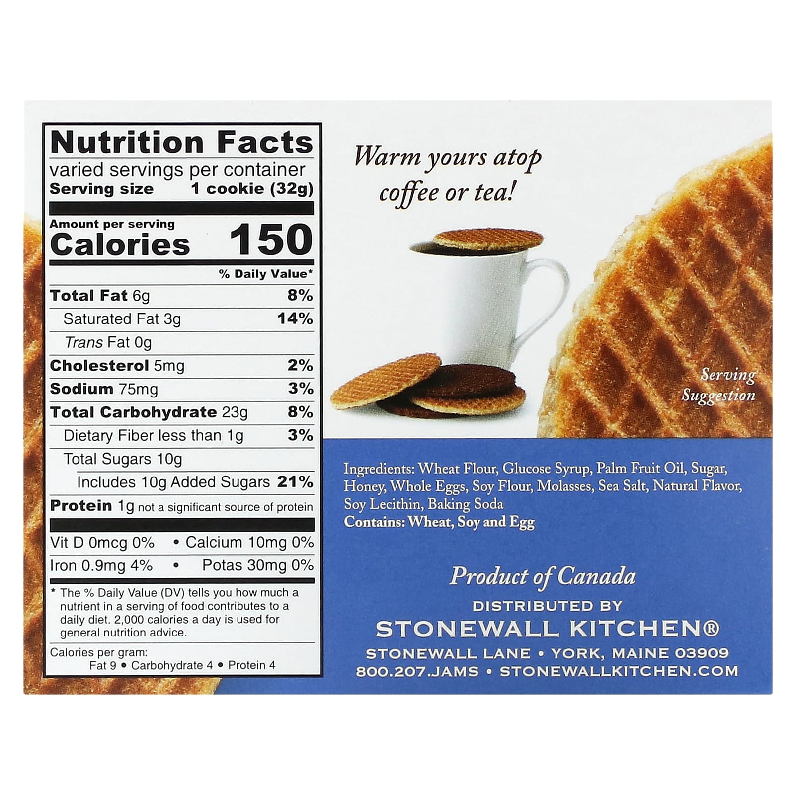 Stonewall Kitchen, Waffle Cookie, Blueberry Honey, 8 Dutch Waffle